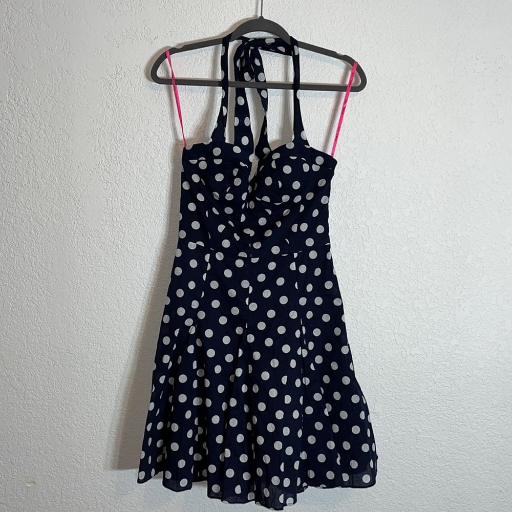 Betsey Johnson cotton polka dot fit and flare halter midi dress Rock a Billy